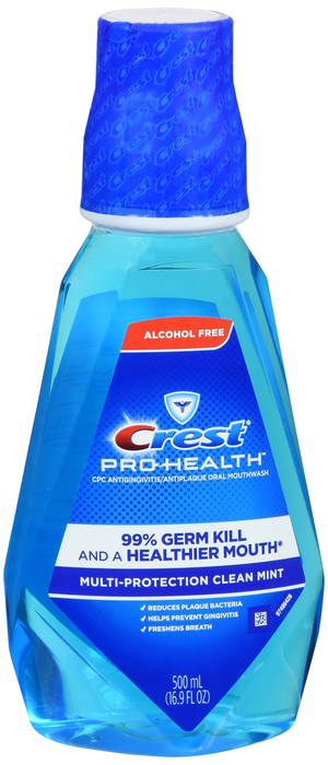 Case of 4-Crest Pro-Health Rinse Multi Clean Mint Liquid 500 ml by P&G