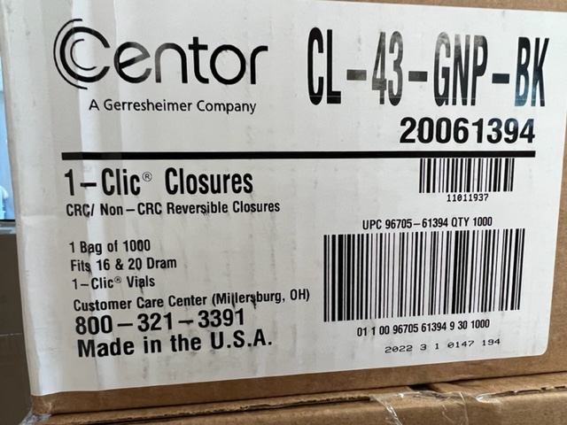 Cl-43-1-Click Closure GNP-Bk By Centor USA 1 bag of 1000 FOR 16/20DR