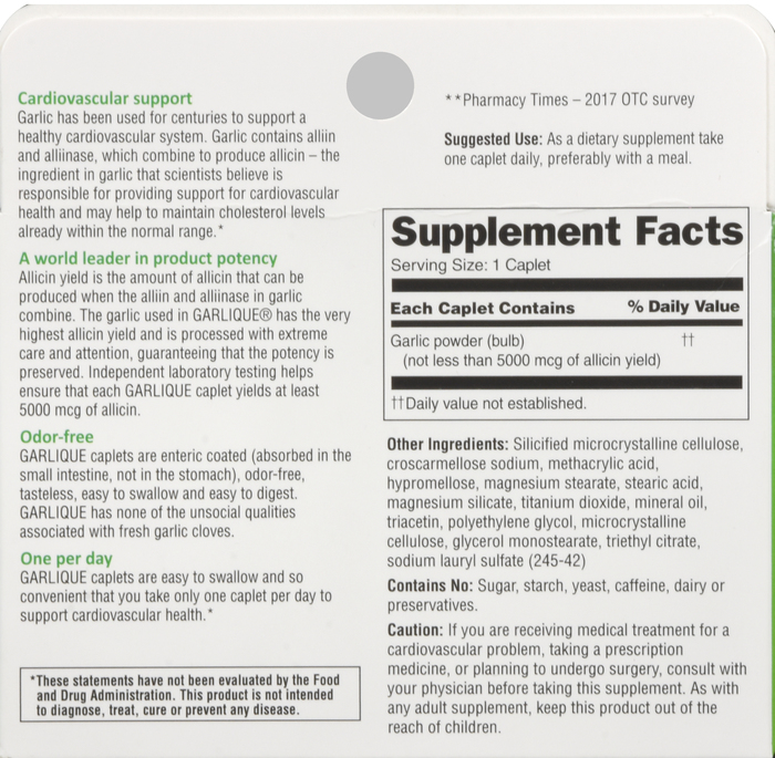 Garlique Healthy Cholesterol Formula Caplets 60ct By Emerson Healthcare USA