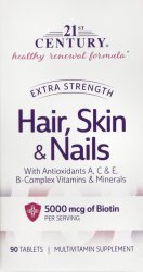 Hair Skin & Nails X/Str Tab 90 By 21st Century USA 