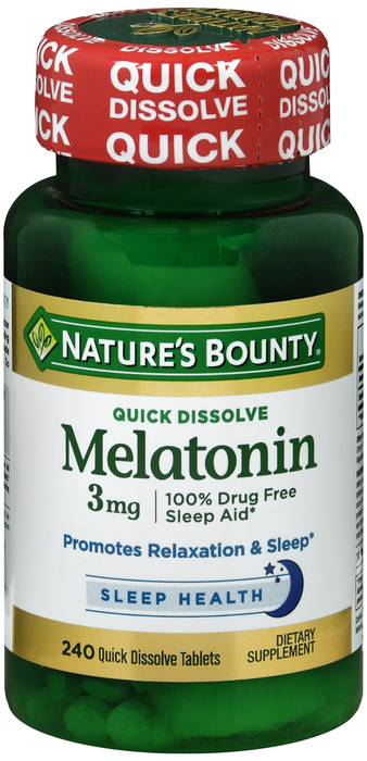 Pack of 12-Melatonin 3 mg Quick Dissolve Tab 3 mg 240 By Nature's Bounty USA 