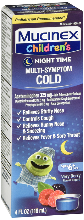Case of 6-Mucinex Child Nite Multi Symptm Cold Liquid 4 oz By RB Health  USA 