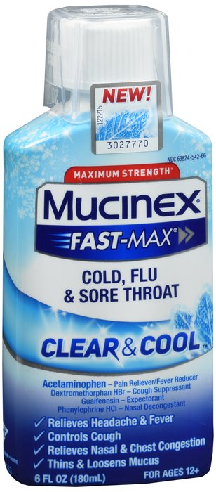 Pack of 12-Mucinex Fastmx Clr&Coolcld/Flu/St Liquid 6 oz By RB Health  USA 
