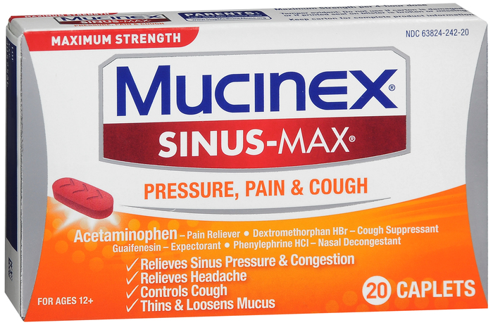 Mucinex Sinus-Max Pressure, Pain, & Cough Caplets 20ct By RB Health  USA 