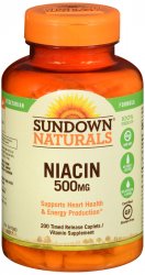 Niacin 500 mg Time Re Caplet 200Ct Sundwn Caplet 500 mg TR 200 By Nature's Bount