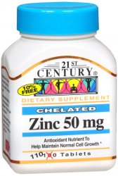 Pack of 12-Zinc 50 mg Chelated Tab 50 mg 110 By 21st Century USA 