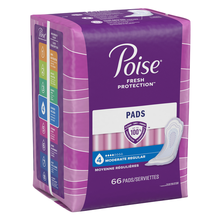 Poise Incontinence Moderate Absorbency Regular Length Pads 2X66