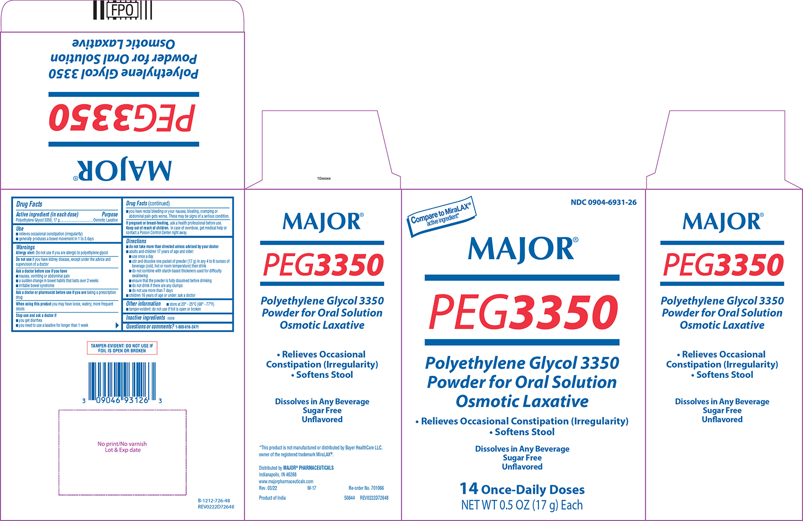 Polyethylene Glycol 3350 17gm Pwd 100 UD Powder 17 gm 100 By Major Gen Miralax