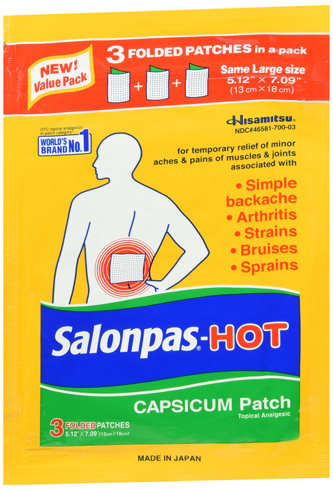 Salonpas 3Ct Hot Capsicum Patch 12X3 By Emerson Healthcare USA 