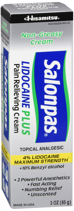Case of 36-Salonpas Lidocaine Plus Cream 3 oz By Emerson Healthcare USA 