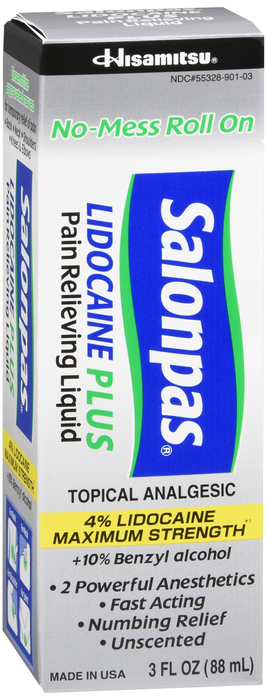 Case of 36-Salonpas Lidocaine Plus -HAZMAT-Roll-On Liq Roll On 3 oz By Emerson  Healthcare USA 