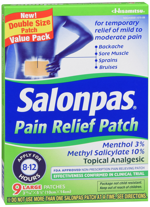 Pack of 12-Salonpas Pain Relieving Patch Large Patch 9 By Emerson Healthcare USA 