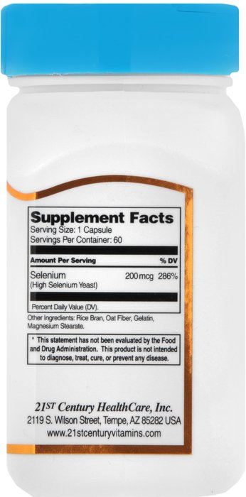 Selenium 200Mcg Capsule 200Mcg 60 By 21st Century USA