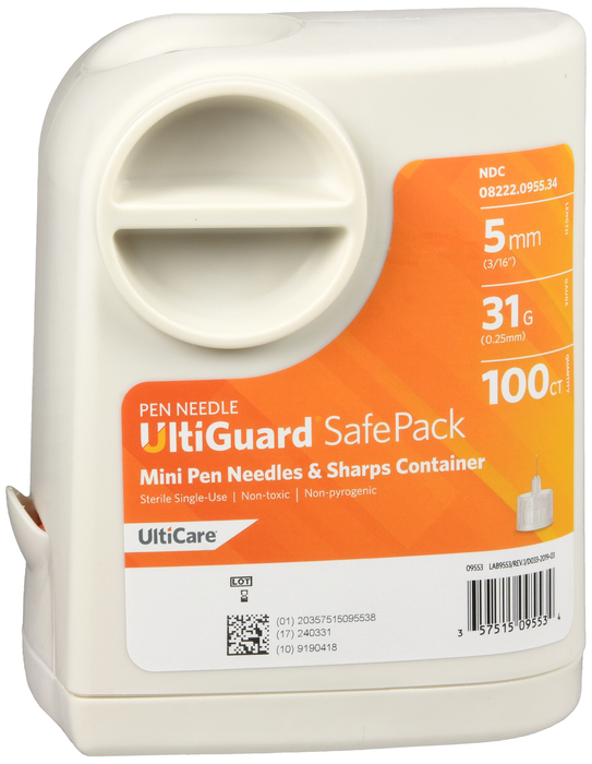 UltiGuard SafePack Pen Needles 31Gx5mm 100ct By Ultimed USA 
