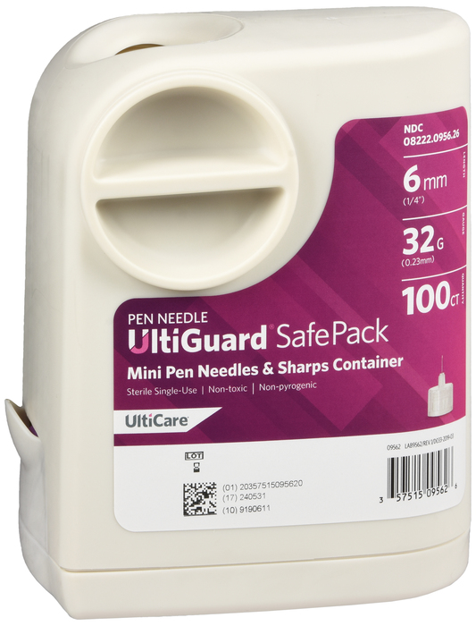 UltiGuard SafePack Pen Needles 32Gx6mm 100ct By Ultimed USA 