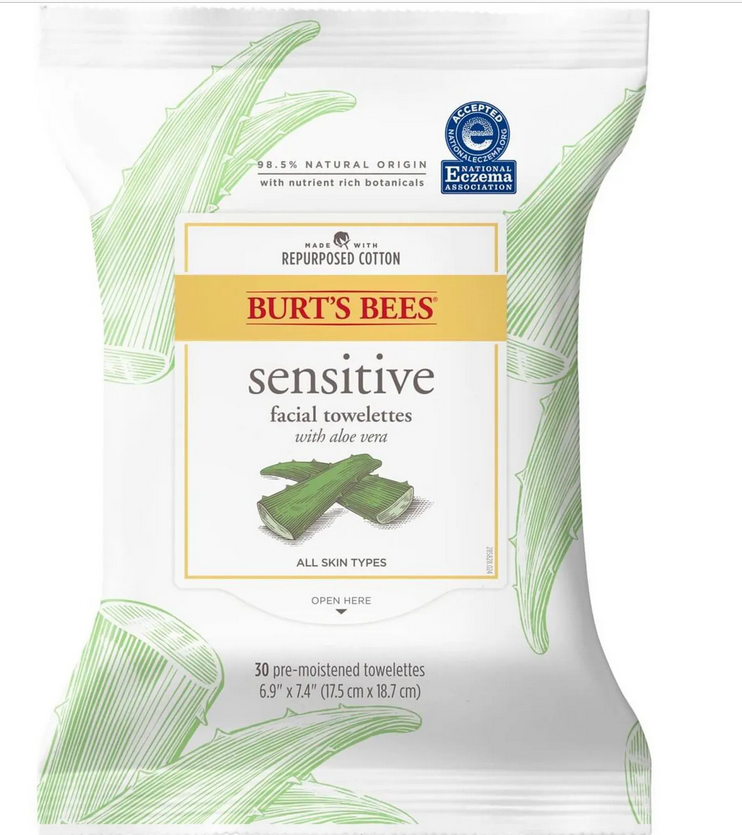 Pack of 12-Burt's Bees Facial Clean Sens Wipes 30 By Clorox USA 