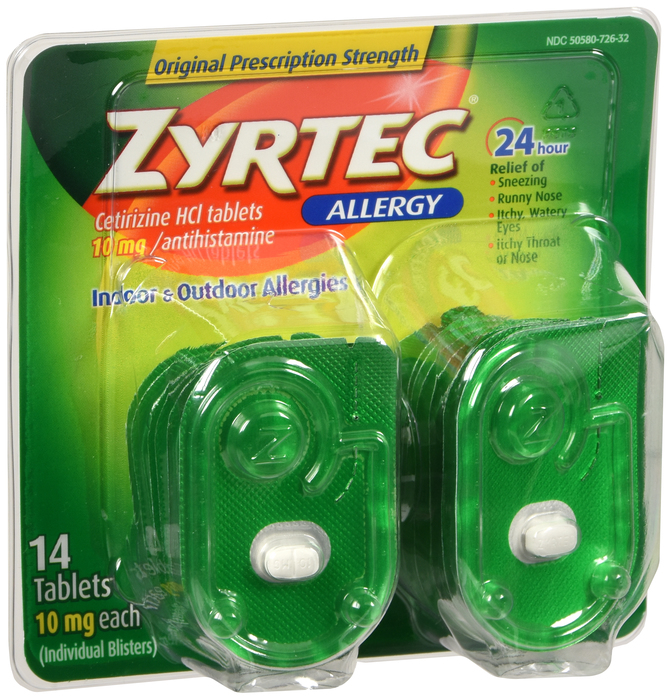 Zyrtec 24 Hour Allergy Relief w/ 10mg Cetirizine HCL Tablets 14ct By J&J Consumer USA 