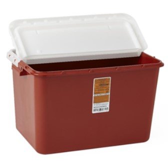 Biohazard Sharps Container with Hinged Lid, Red, 8 Gallo By Medline Industries 