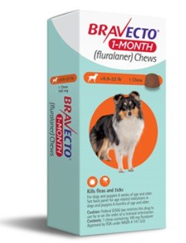 Bravecto 1-Month Chews for Dogs and Puppies 9.9 to 22 Pounds, Orange Label (1 Do