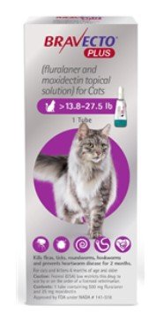 Bravecto Plus for Cats 13.8 to 27.5 Pounds, Purple Label (1 Dose x 10) By Merck 