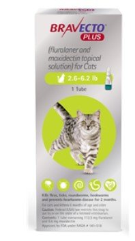 Bravecto Plus for Cats 2.6 to 6.2 Pounds, Green Label (1 Dose x 10) By Merck 