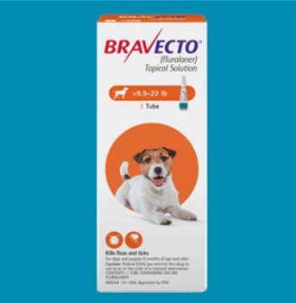 Bravecto Topical Solution for Dogs 9.9 to 22 Pounds, Orange Label (1 Dose x 10)