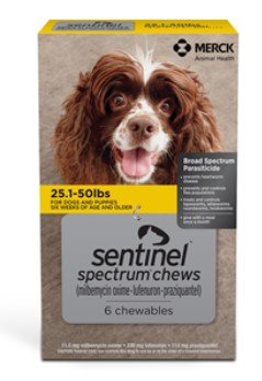 Sentinel Merck Sentinel Spectrum Chewable for Dogs 25.1 to 50 Pounds, Yellow Label (6 ...