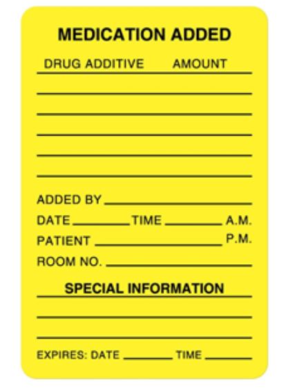 Sticker IV Medication Added Label 2in x 3in Yellow By United Ad Label