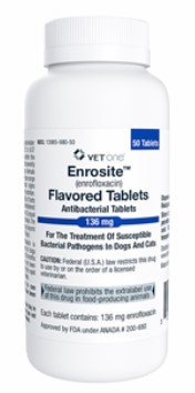 Enrosite (Enrofloxacin) 136mg Flavored Tablets, Antibacterial, 50 Count