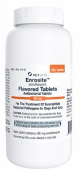 Enrosite (Enrofloxacin) 68mg Flavored Tablets, Antibacterial, 250 Count