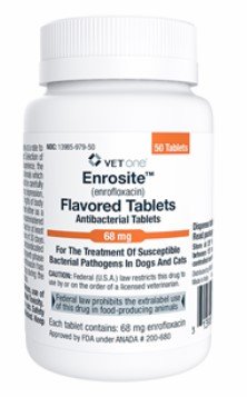 Enrosite (Enrofloxacin) 68mg Flavored Tablets, Antibacterial, 50 Count