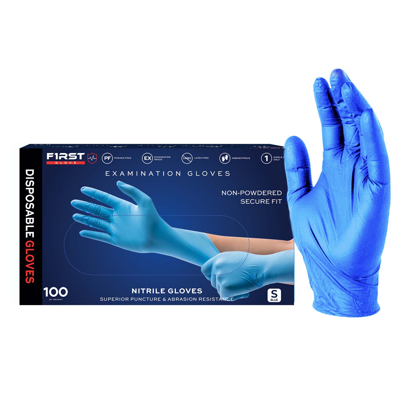 Box of 10 Boxes-First Glove Nitrile Exam Large Powder Free Gloves 100 