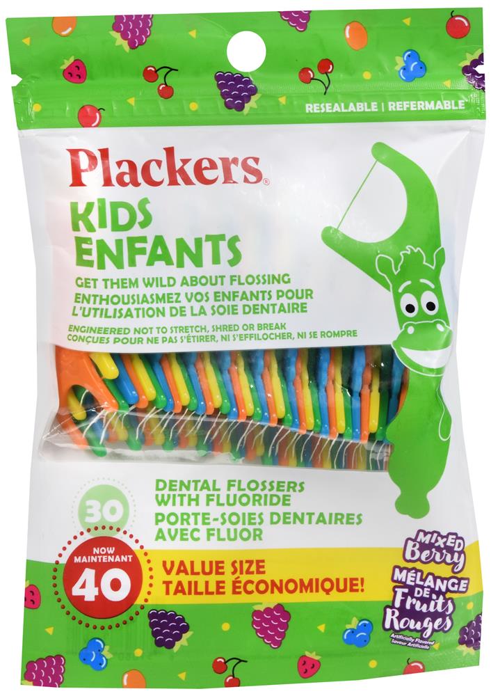 Case Of 24-Plackers® Kids Dental Flossers, Mixed Berry, 40/count