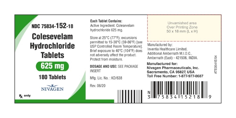 Rx Item-Colesevelam 625 Mg Tab 180 By Nivagen Pharmaceuticals USA Gen Welchol 