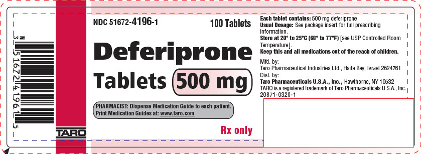 Rx Item-Deferiprone 500 Mg Tab 100 By Taro Pharmaceuticals Gen Ferriprox