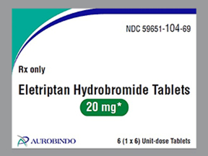 Rx Item-Eletriptan 20 Mg Tab 6 By Aurobindo Pharma Ltd USA Gen Relpax