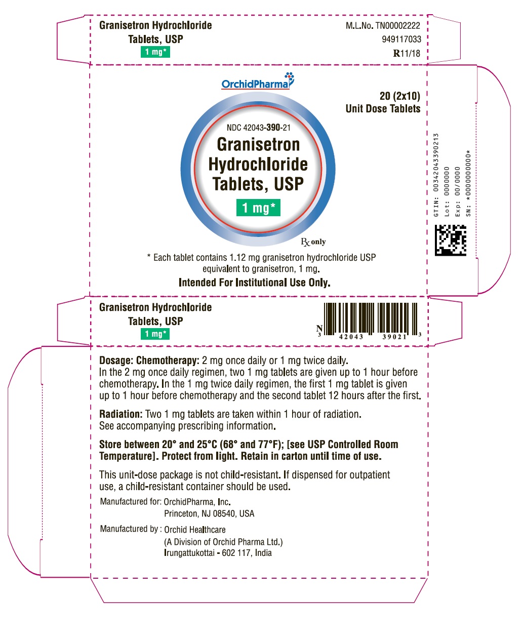 Rx Item-Granisetron 1 Mg Tab 20 By Orchid Pharma USA Gen Kytril