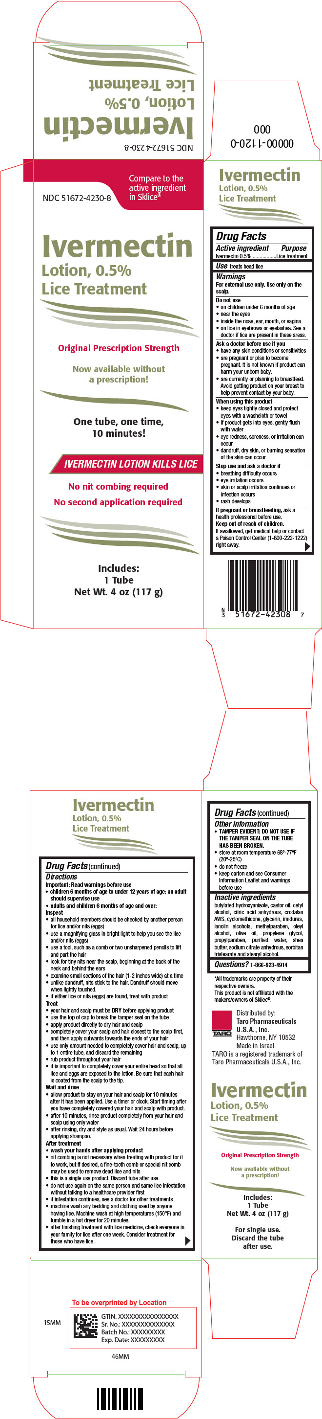 Rx Item-IVERMECTIN 0.5% Lotion 117 By Taro Pharmaceuticals Gen SKlice