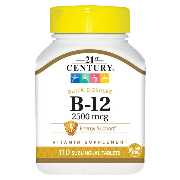 Pack of 12-Vit B12 2500mcg Sublingual Tablet 110 Count by 21st Century