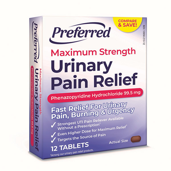 Pack of 12-Maximum Strength Urinary Pain Relief 99.5 mg Tab 12 By Preffered