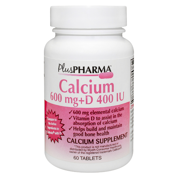 Pack of 12-Calcium+Vit D 600/400iu  MG TAB 60  By Plus Gemini Pharma 