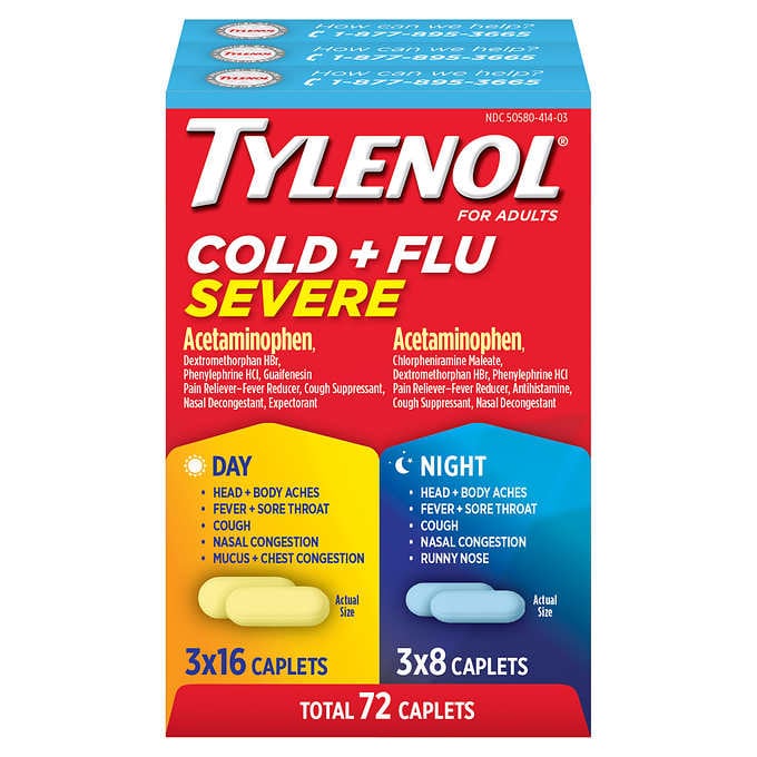 Tylenol Cold & Flu Severe Day 48 Caplets & Night 24 Caple By J&J Consumer Health