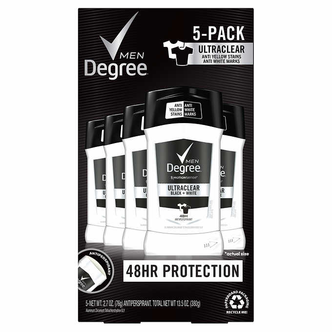 Degree Men UltraClear Antiperspirant Deodorant Stick Black + White 2.7 oz, 5-pac