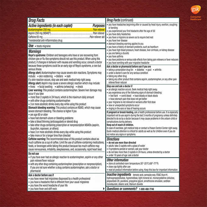 Excedrin Extra Strength for Headache Relief Caplets By Glaxo Smith Kline