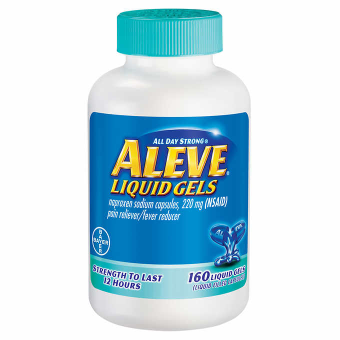 Aleve Naproxen Sodium 220 mg. Pain Reliever/Fever Reducer, 160 Liquid Gels