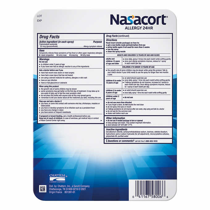 Nasacort Allergy 24HR, 4 Bottles of 120 Sprays