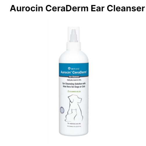 Aurocin CeraDerm Ear Cleanser for Dogs or Cats, 8oz By Vet One