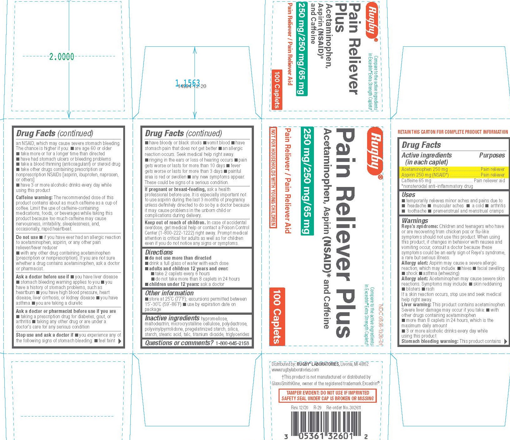 Pack of 12-ACETAMINOPHEN-ASPIRIN-CAFFEINE 250-250-65MG CPL 100 Gen Excedrin X/S Caplets By Major Pharma 