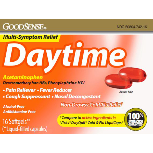 GoodSense® Daytime Cold/Flu Multi-Symptom Relief, 16 Softgels USA 