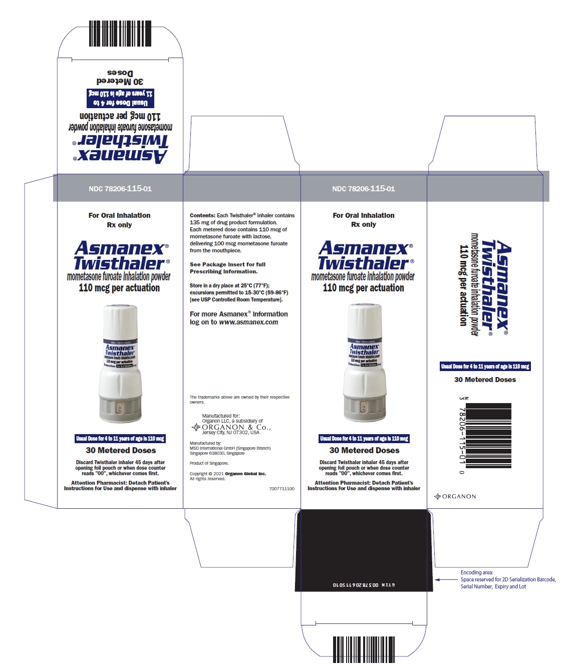 Rx Item:Asmanex 110MCG mometasone furoate 30DS PWD by Organon USA